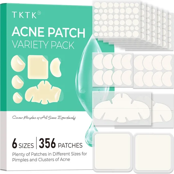 TKTK Hydrocolloid Pimple Patches Variety Pack, 6 Sizes and 4 Shapes